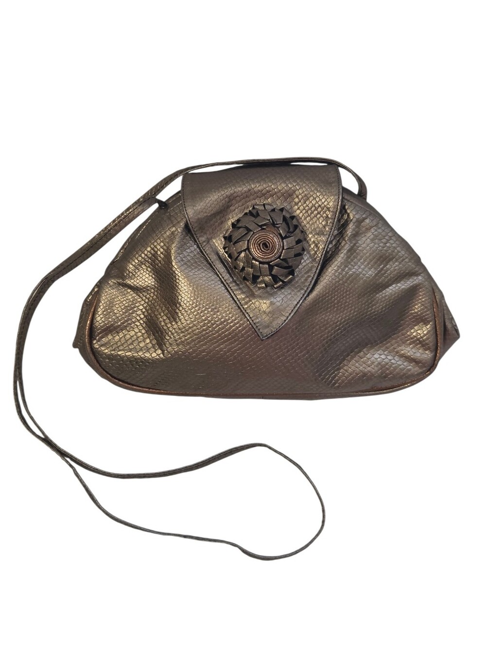 Vintage 80s Oh Ashley Metallic Gold Hinge Leather Clamshell Purse Glam